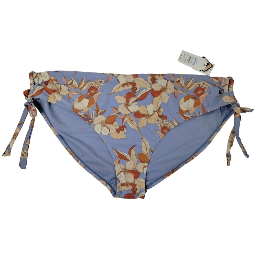 Time and Tru Womens 3XL Dusty Blue Vintage Petal Mid Rise Side Tie Bikini Bottom